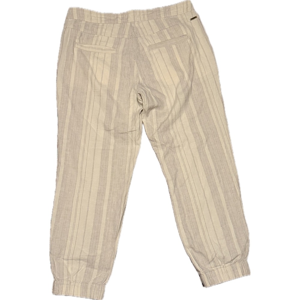Prana Hemp Organic Cotton Striped Jogger Pants Cream Grey Womens 12 Relaxed Fit